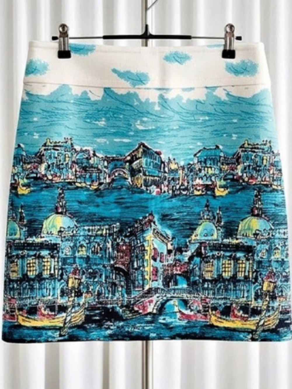 Talbots Venice Canal Cityscape Print A-Line Skirt Mini Skirt Blue & White Size 6